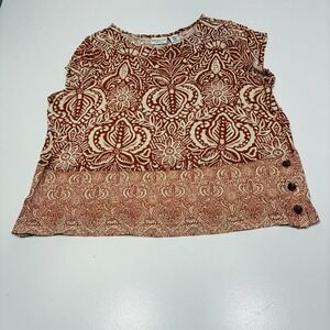 Rachel Zoe Orange Floral Tropical Linen Top Size XL Short Sleeves Lightweight